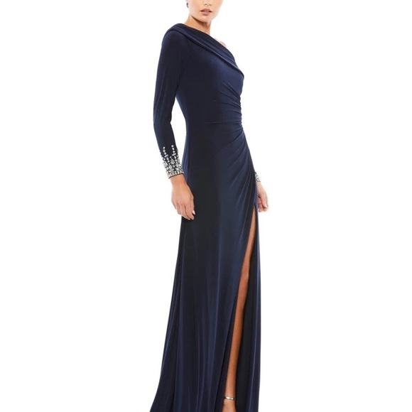 Mac Duggal 12231 NWOT BEADED CUFF DROP SHOULDER FAUX WRAP GOWN - Picture 4 of 10